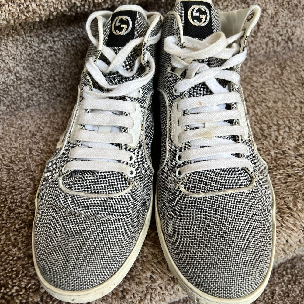 Gucci Men's Rebound Interlocking GG Mid High-Top Grey Sneakers - Picture 3 of 14